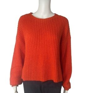 EILEEN FISHER Size L Organic Cotton Knit Oversized Shaker Sweater Orange